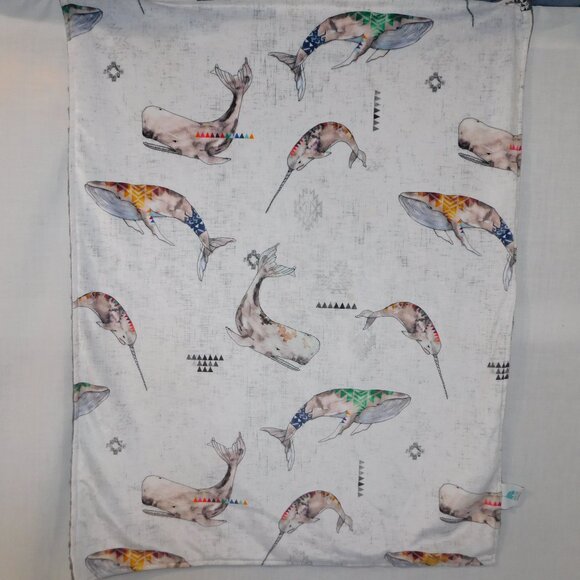 Mini Tipi Native Whale Theme Print Micro Brushed Fleece Baby Blanket 26" x 34" - Picture 1 of 7